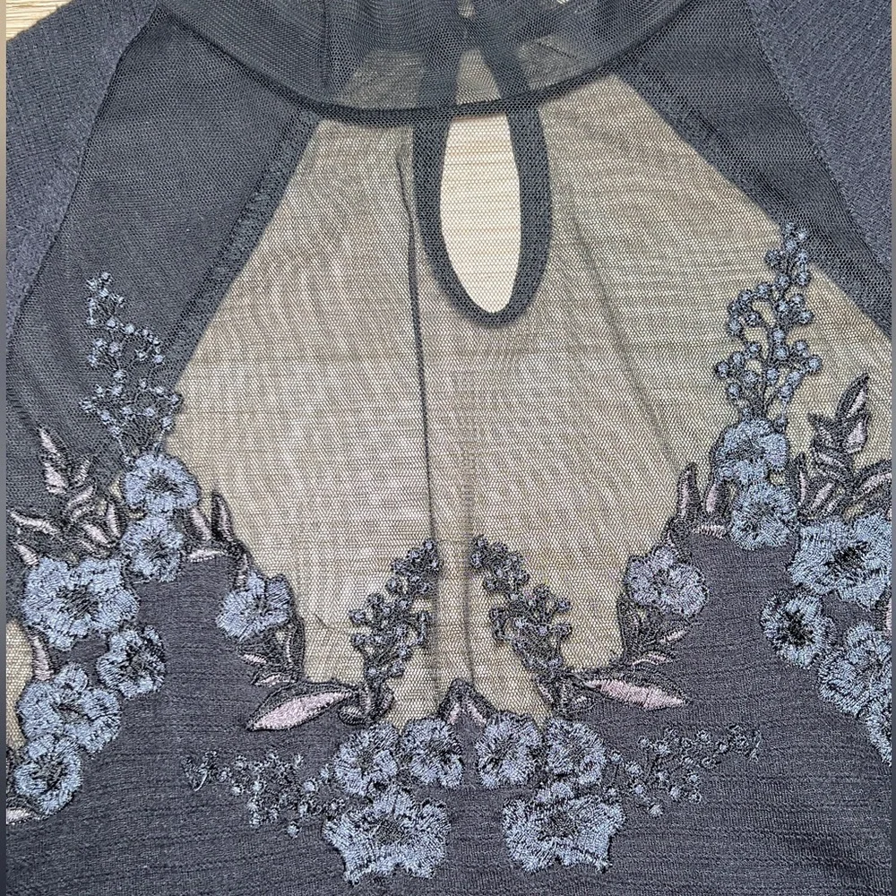 Free People Black Sheer Floral Blouse - Picture 5 of 6